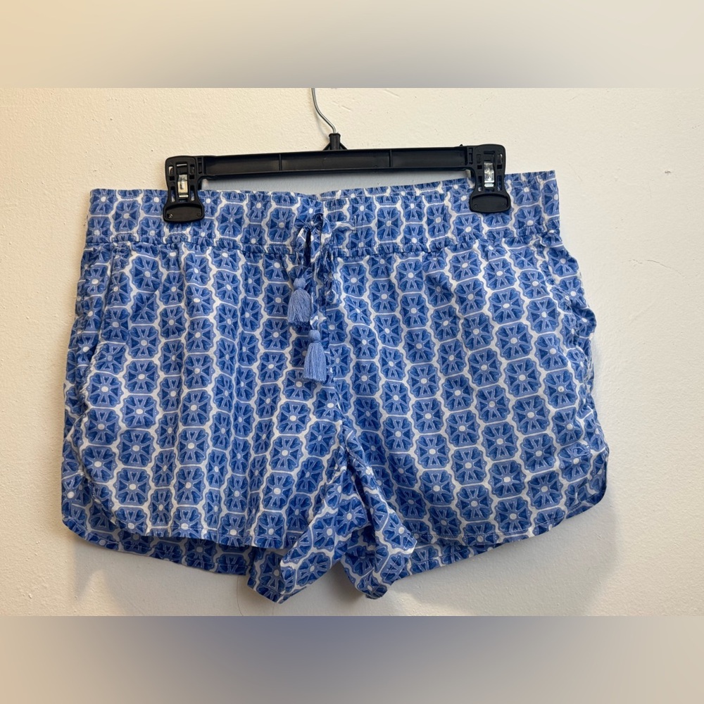 Vineyard Vines Watercolor Geo Pull On Shorts Newport Blue w/ Tassels S